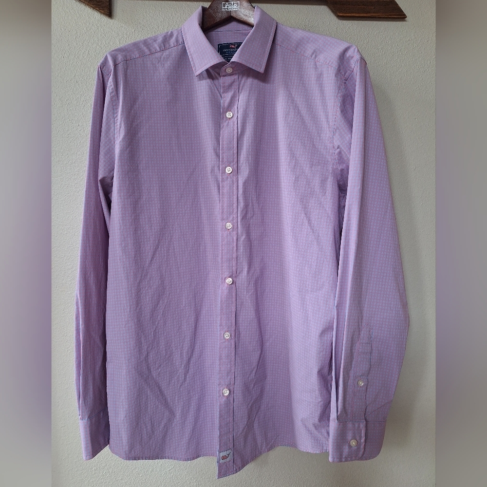 Vineyard Vines Classic Cooper Shirt Button Down Lavender Pink Check Mens L